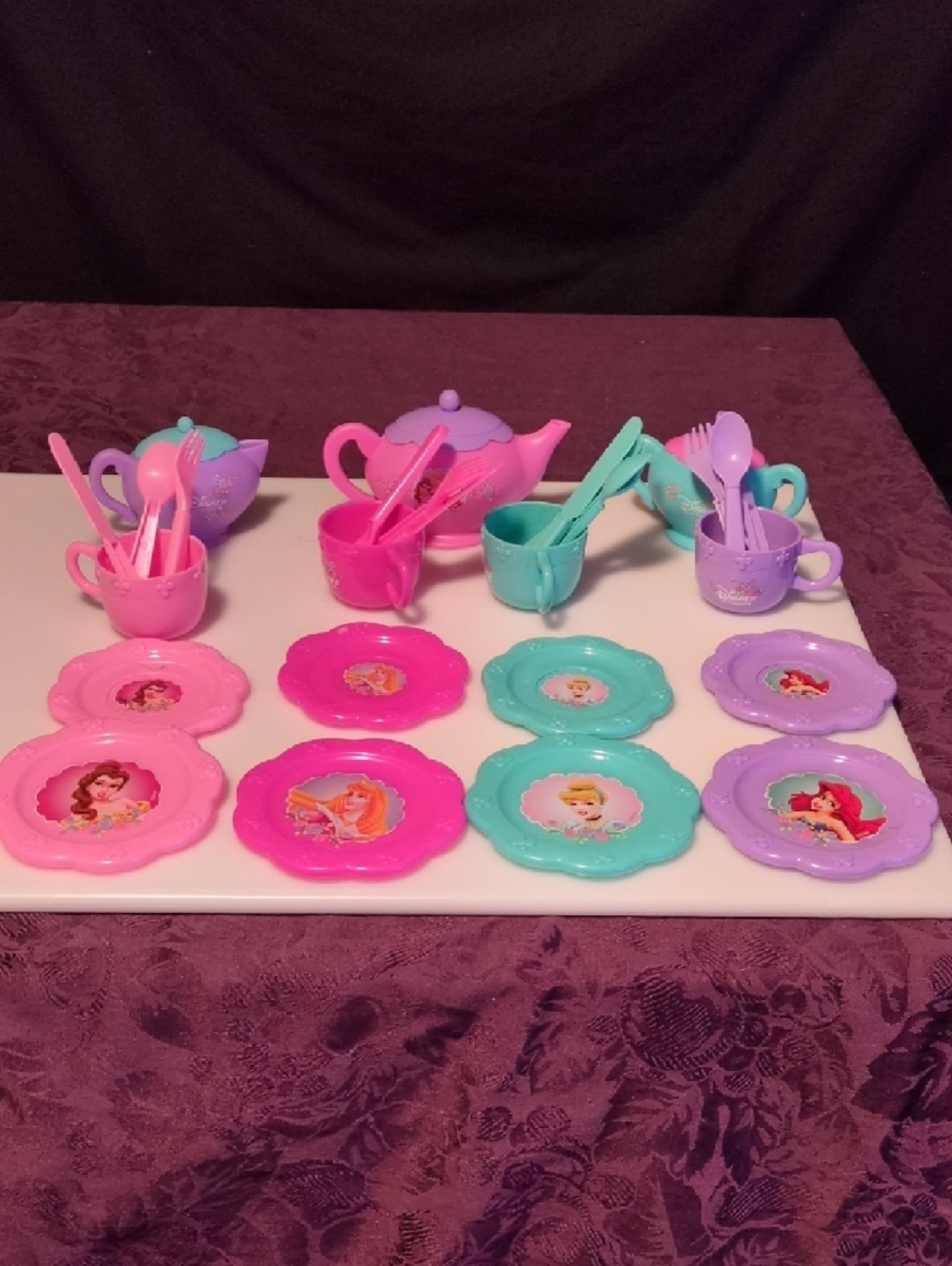 Vintage Disney Princess Plastic Tea Set Pink Green Purple